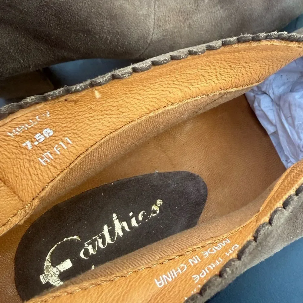 Anthropologie Earthies Brown Suede Ankle Boots Womens Size 7.5 Block Heel NEW